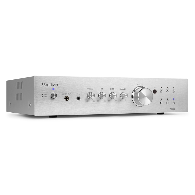 AUDIZIO AD220A 2-Channel Hi-Fi Ενισχυτής 2x 200 Watt Max με Bluetooth, Opt, Coax, σε Ασημί χρώμα 110.112