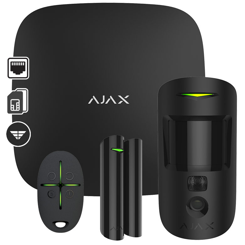 Ajax STARTERKIT CAM BLACK - Ασύρματο ΚΙΤ Συναγερμού με Ajax HUB 2 (2G), 1xMotionCam, 1x DoorProtect και 1x SpaceControl (Μαύρο)