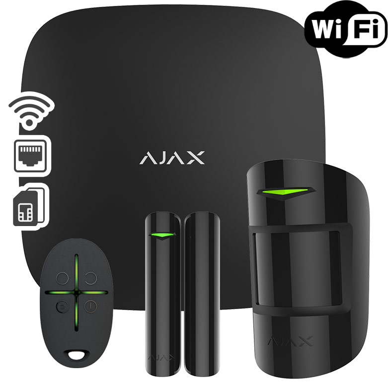 AJAX STARTERKIT PLUS BLACK - Ασύρματο ΚΙΤ Συναγερμού με Κέντρο HUB PLUS, Ανιχνευτή Κίνησης, Μαγνητική Επαφή & Τηλεχειριστήριο