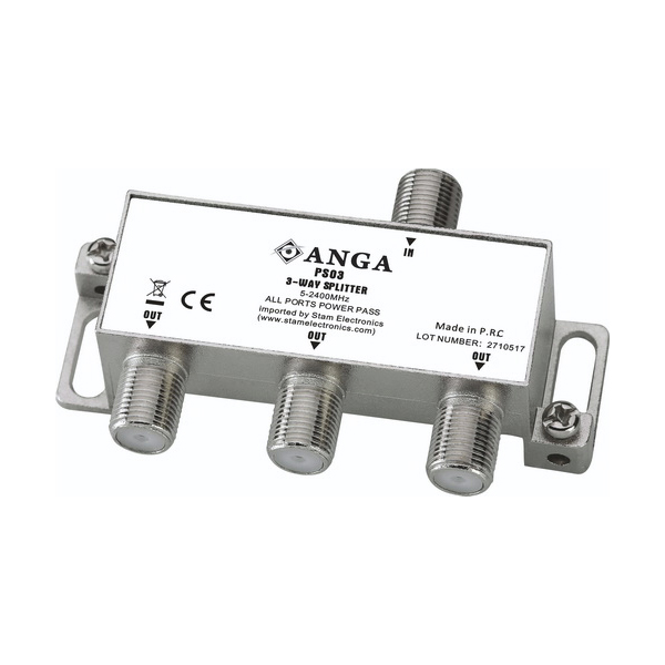 ANGA PS03 Διακλαδωτής TV-SAT 3 εξόδων (5 - 2400 MHz) με φις F και dc pass