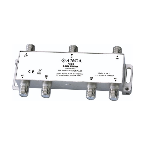 ANGA PS06 Διακλαδωτής TV-SAT 6 εξόδων (5 - 2400 MHz) με φις F και dc pass