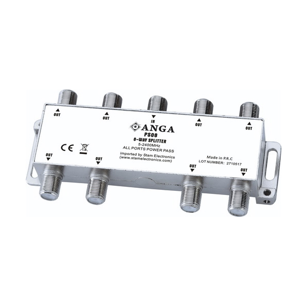 ANGA PS08 Διακλαδωτής TV-SAT 8 εξόδων (5 - 2400 MHz) με φις F και dc pass