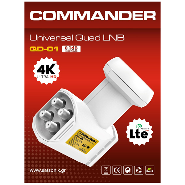 COMMANDER QD-01 Universal Quad LNB 0.1 dB, 4K UHD, LTE