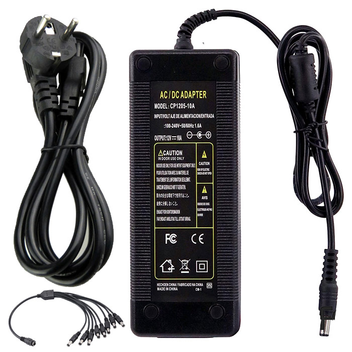 ANGA CP1205-10A Switching Παλμοτροφοδοτικό για κάμερες 12V 10A με καλώδιο 1 σε 8