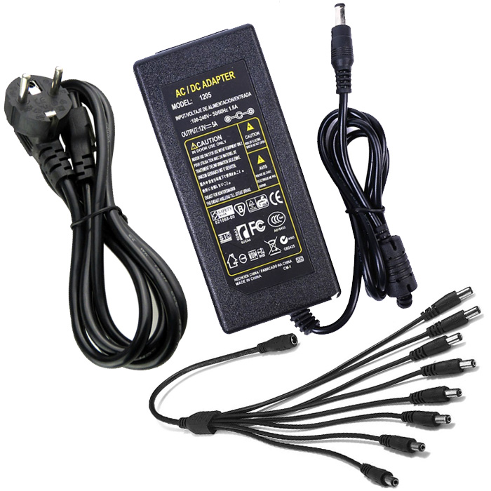 CP1205-5A-8Way Switching Παλμοτροφοδοτικό για κάμερες 12V 5A με καλώδιο 1 σε 8