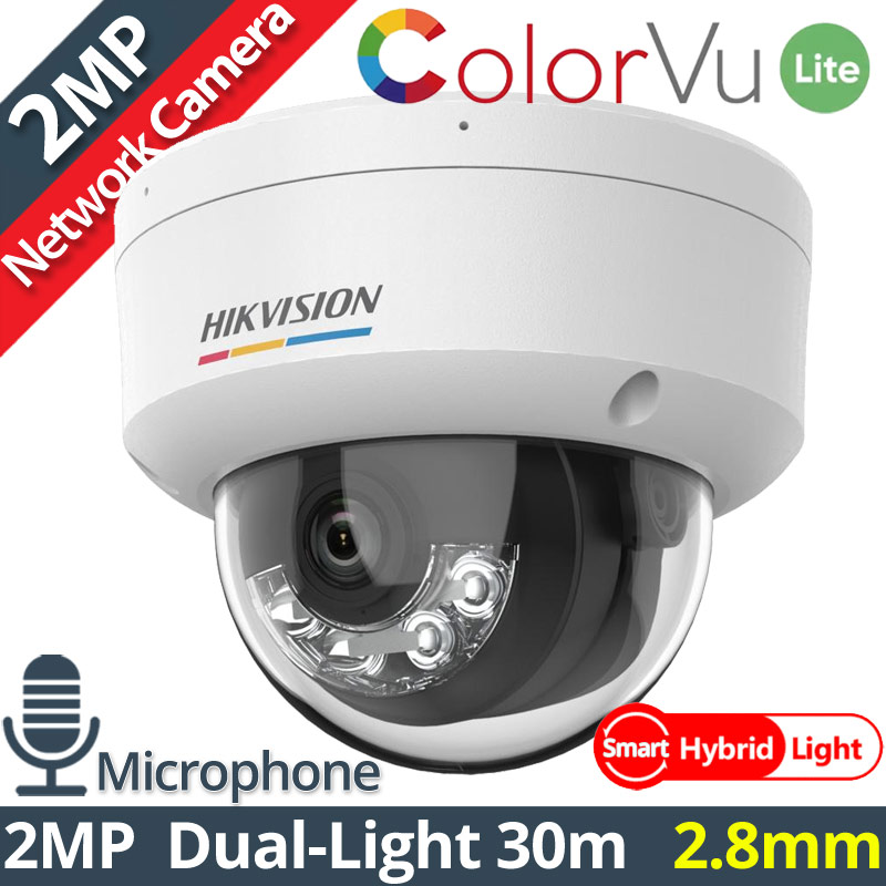 HIKVISION DS-2CD1127G2H-LIU 2.8mm Ενσύρματη IP Κάμερα ColorVu Lite 2MP, Smart-Hybrid Light 30m, Μικρόφωνο, PoE, IP67, Η.265+