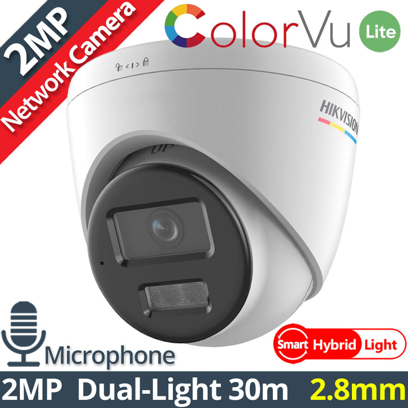 HIKVISION DS-2CD1327G2H-LIU 2.8mm Ενσύρματη IP Κάμερα ColorVu Lite 2MP, Smart-Hybrid Light 30m, Μικρόφωνο, PoE, IP67, Η.265+