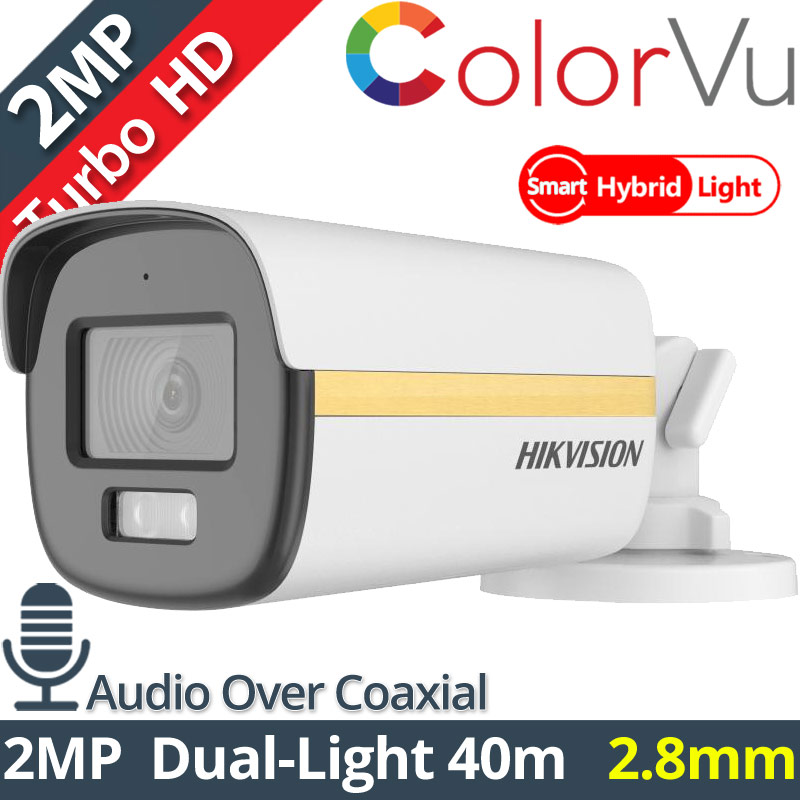 Hikvision DS-2CE12DF3T-LFS 2.8mm 2Mpixels ColorVu, Smart-Hybrid Light 40m, WDR 130dB, Audio Over Coaxial