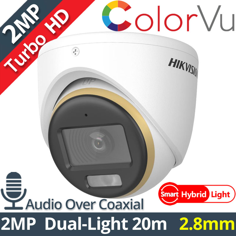 Hikvision DS-2CE70DF3T-LMFS 2.8mm 2Mpixels ColorVu, Smart-Hybrid Light 20m, WDR 130dB, Audio Over Coaxial