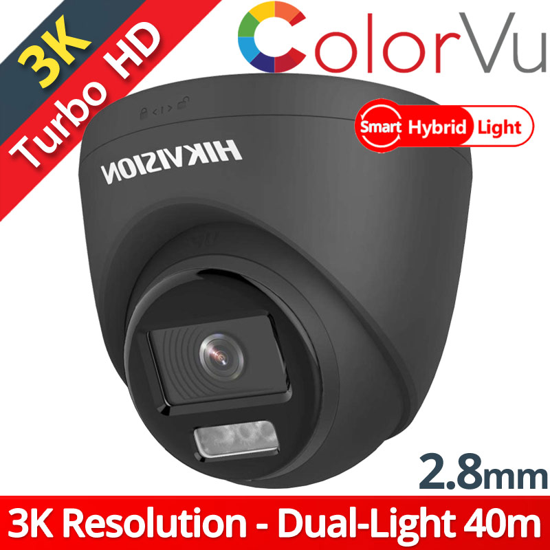Hikvision DS-2CE72KF3T-LE 2.8mm Gray - 3K 5Mpixels ColorVu, Smart-Hybrid Light 40m, WDR 130dB, IP67