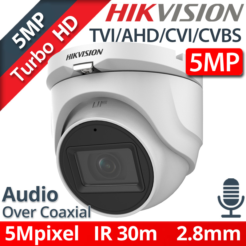 HikVISION DS-2CE76H0T-ITMFS 2.8mm 5Mpixels Dome, Audio Over Coaxial, IR 30μ., IP67