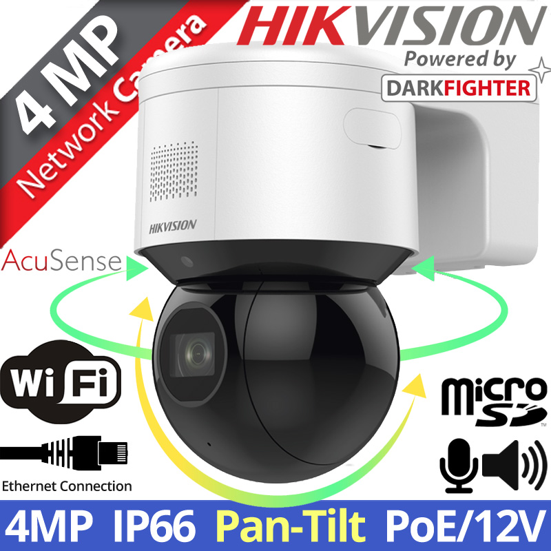 HIKVISION DS-2DE3A404IWG-E/W 4Mpixels PTZ IP Camera, Wifi, Ethernet, 4X Optical Zoom, IR 50m, MicroSD, Mic, Speaker