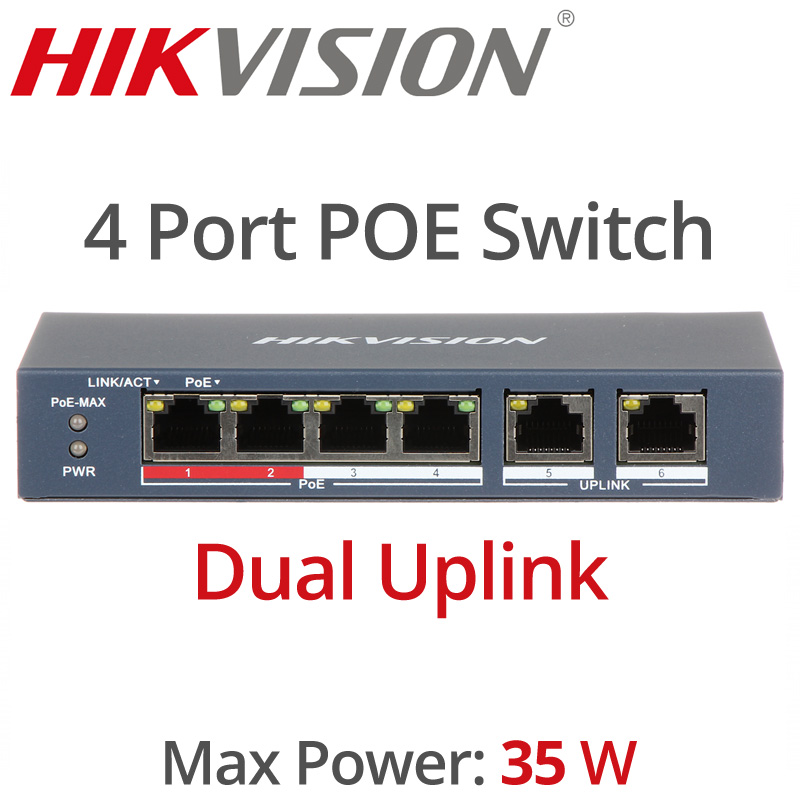 Hikvision DS-3E0106P-E/M 6 Ports Unmanaged PoE Switch 802.3af/802.3at Dual Uplink (Max. 35Watt)