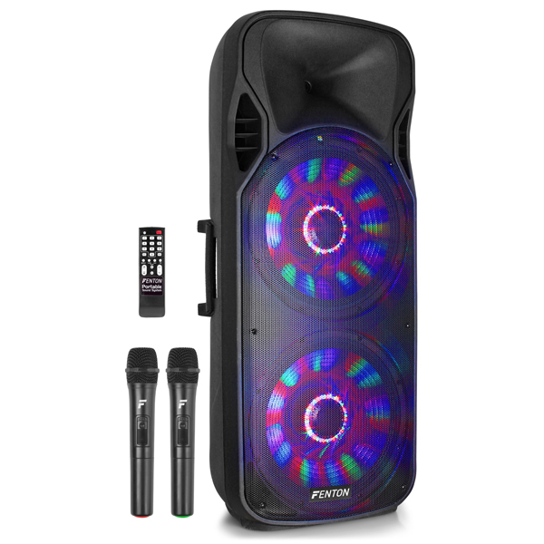 FENTON FT215LED Φορητό επαναφορτ. 2x15" - 1600 Watt Peak με MP3/USB/ SD/ Bluetooth - 2xΑσύρμ. Μικρόφωνο 170.094
