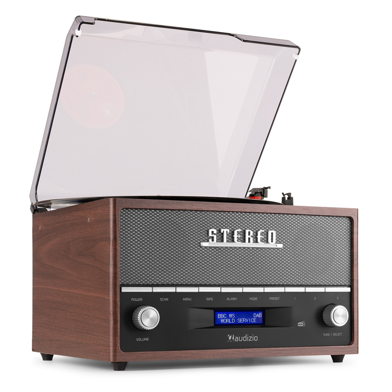 AUDIZIO FRISCO All-In-One Retro Σύστημα με Πικάπ, Ηχεία, DAB+/ FM Radio, Bluetooth σε Καφέ Ξύλο 102.200