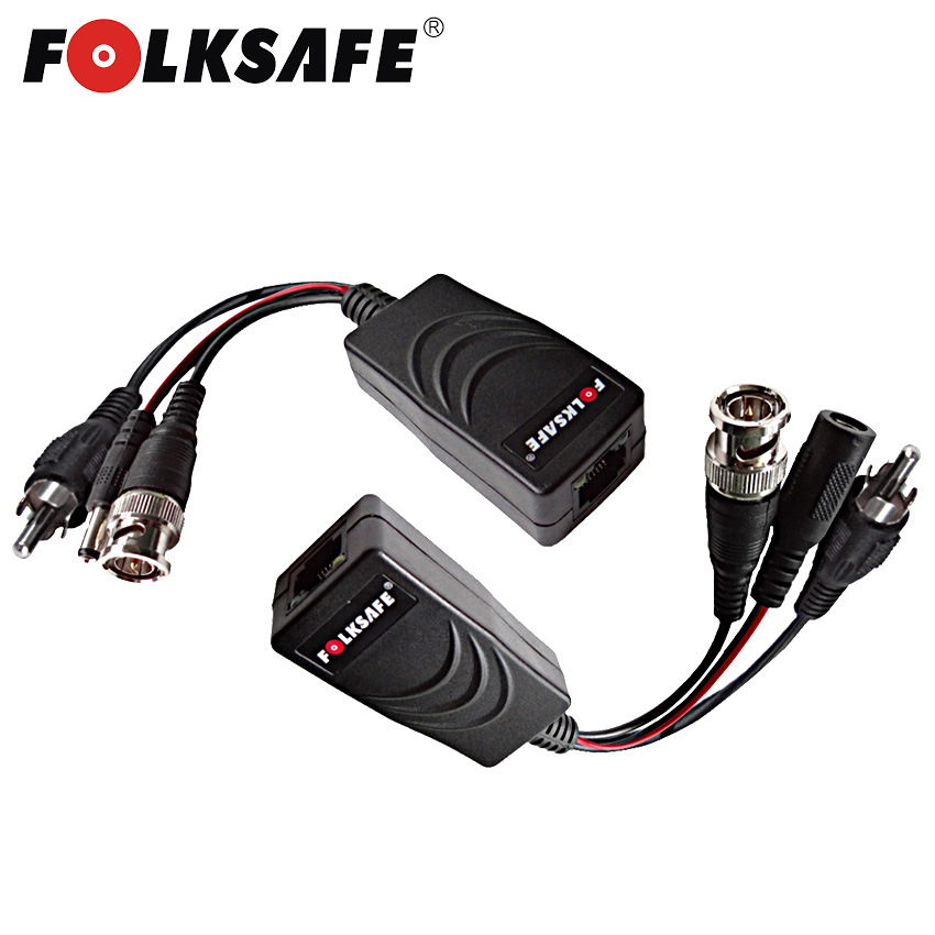 Folksafe FS-HD4301VPA ζεύγος παθητικών Video Balun για Video, Audio και Tροφοδοσία κάμερας μέσα από καλώδιο UTP