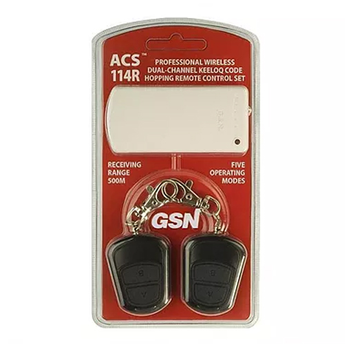 GSN ACS 114R Τηλεχειρισμός 2 Καναλιών 12V DC με 2 Χειριστήρια κυλιόμενου κωδικού Μακράς Εμβέλειας