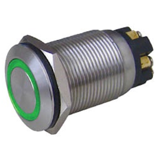 HBS1GQ G Μεταλλικό Button Push ON 6P στρογγυλό Φ19mm με λυχνία LED 12V Πράσινο DHE [01.087.0072]