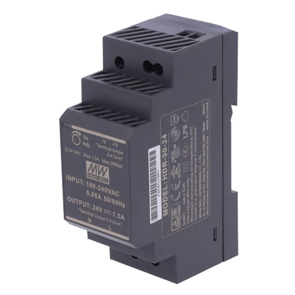 MeanWell HDR-30-24 Τροφοδοτικό Ράγας Ultra Slim 36W/24V/1.5A