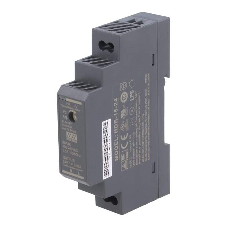 MeanWell HDR-15-24 Τροφοδοτικό Ράγας Ultra Slim 15.2W/24V/0.63A