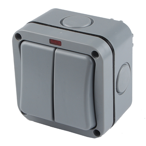 HEI MP42 Διπλός Διακόπτης Τοίχου Αλέ-Ρετούρ με LED Έξωτερικού Χώρου IP66