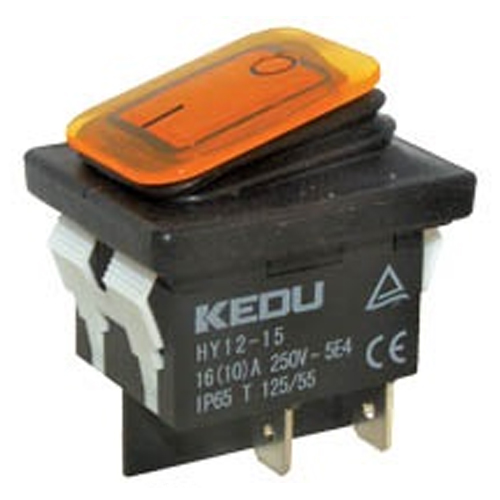 HY12-15 ORANGE Διακόπτης Rocker ON-OFF 4P με λυχνία 220V IP65 Πορτοκαλί