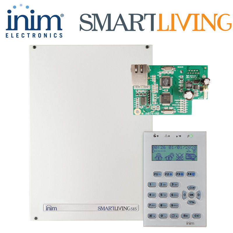 KIT INIM SMARTLIVING 515 + NCODE/GB + SmartLan/SI - Πίνακας 5-15 ζωνών & Πληκτρολόγιο LCD & Πλακέτα Δικτύου TCP/IP