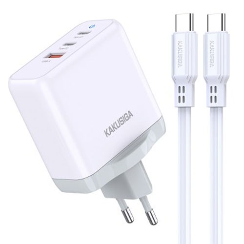 KAKUSIGA KSC-933 Φορτιστής Πρίζας 3x USB-A και 2x USB-C 65W Quick Charge με Καλώδιο USB-C-C σε Λεύκο Χρώμα 