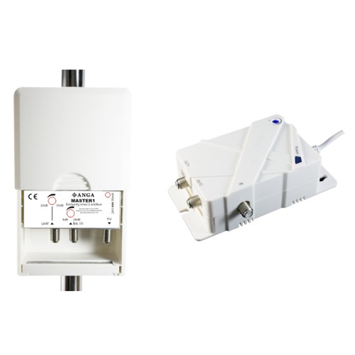 ANGA Master1 Ενισχυτής κεραίας Ιστού VHF - UHF 35dB ρυθμιζόμενος με βύσματα F