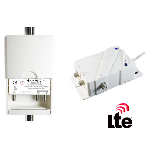 ANGA Master2 Ενισχυτής κεραίας Ιστού UHF 30dB με 2 εξόδους με Splitter και φίλτρο LTE