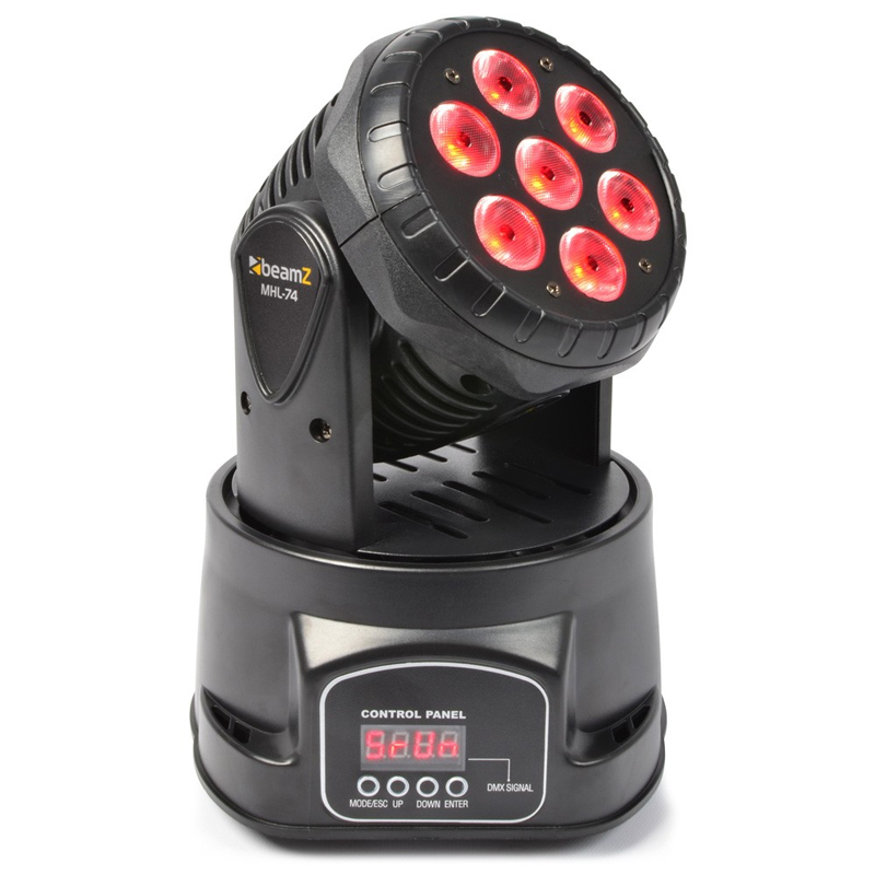 BEAMZ MHL74 Mini Moving Head Wash 7X 10W DMX 12-Channel Quad LED 150.518 --