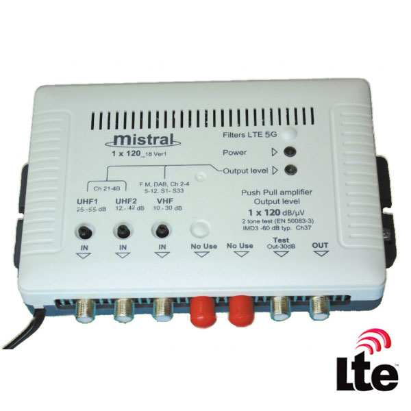 MISTRAL 1x120 Ενισχυτής κεντρικής κεραίας FM/VHF-UHF-UHF με 1 έξοδο και φίλτρο LTE 5G