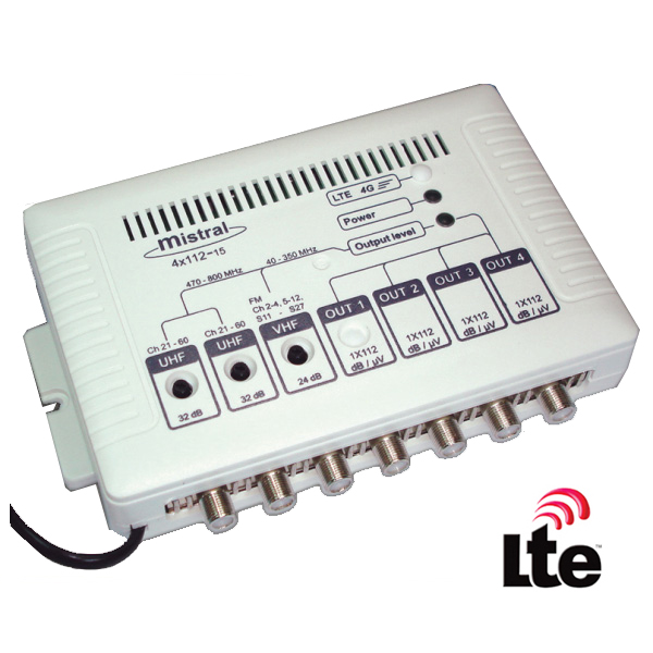 MISTRAL 4x112 5G Ενισχυτής κεντρικής κεραίας FM/ VHF - 2x UHF με 4 εξόδους και φίλτρο LTE 5G (0239)