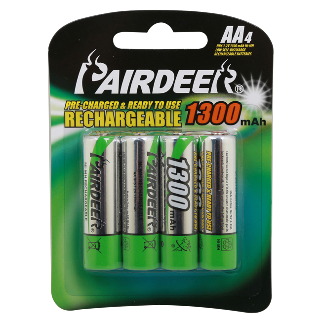 PAIRDEER AA-1300 Σετ 4 Επαναφορτιζόμενων Μπαταριών NiMH AA / 1300 mAh