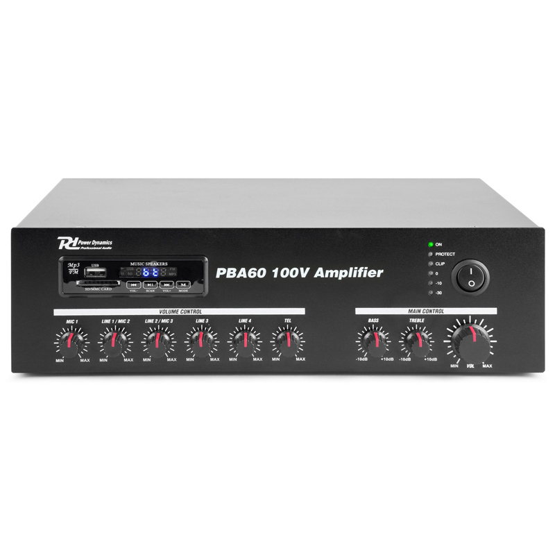 POWER DYNAMICS PBA60 PA ενισχυτής 100V, 60 Watt, 4-16 Ohm με USB/ SD/ FM/ Bluetooth 952.093 --