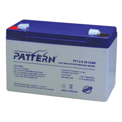 PT12-6 PATTERN Επαναφορτιζόμενη Μπαταρία Μολύβδου 6 Volt /12 Ah Japan Technology
