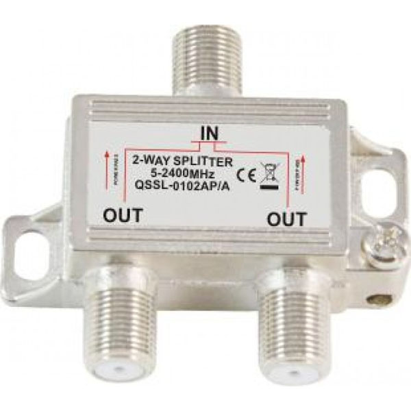 JAGER QSPL2 Διακλαδωτής TV-SAT 2 εξόδων (5 - 2400 MHz) με φις F και dc pass 