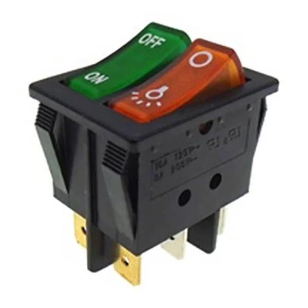 RL2-521/N YNX Διακόπτης Rocker Μεγάλος Διπλός ON-OFF 6P με λυχνία Πράσινος - Πορτοκαλί 16A 250V   