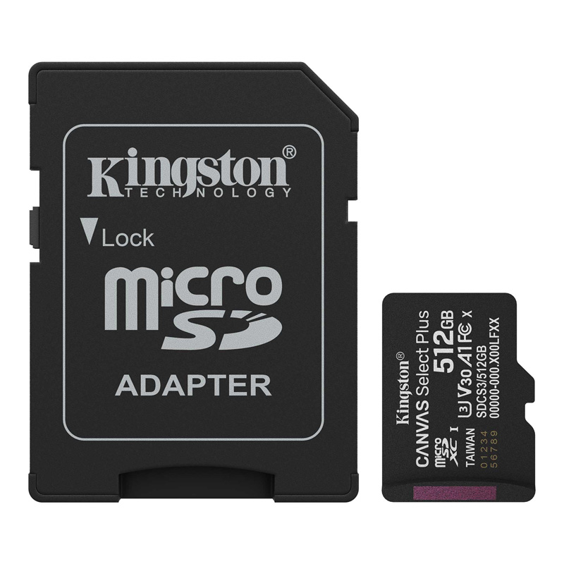 KINGSTON SDCS3/512GB Canvas Select Plus Gen3 microSD 512GB, UHS-I, 150MB/s (Με Αντάπτορα)