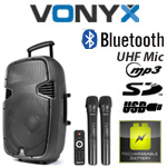 VONYX SPJ-PA912 Φορητό σύστημα 500 Watt Max 12" με USB/SD/Bluetooth και 2xUHF Ασύρμ. Μικρόφ. 170.075