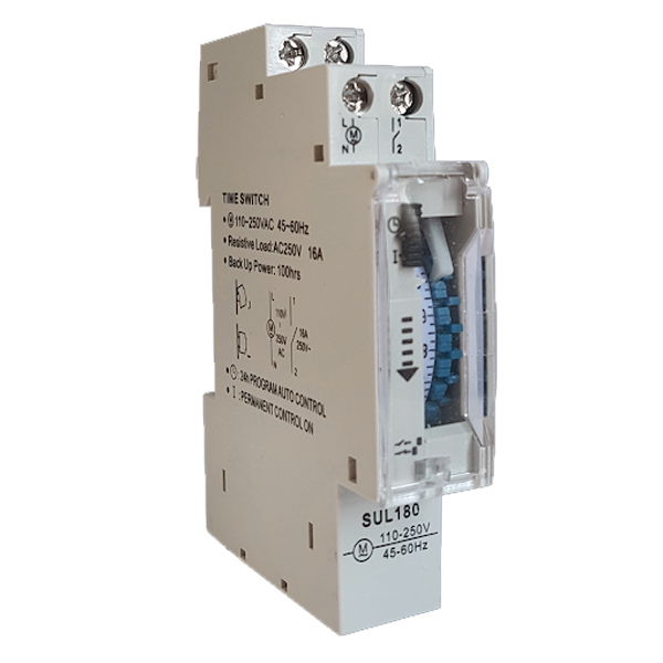 SUL180 Αναλογικός Ημερήσιος Χρονοδιακόπτης ράγας 17mm με Εφεδρεία