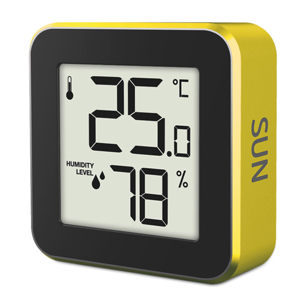 LIFE ALU MINI SUN Ψηφιακό Θερμόμετρο  - Υγρόμετρο εσωτερικού χώρου με πλαίσιο Αλουμινίου - Κίτρινο