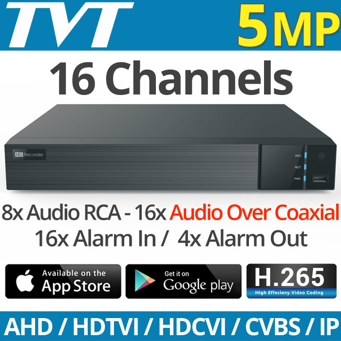 TVT TD-2716NE-HC H.265 Πενταυβριδικό Καταγραφικό DVR 16 καμερών H.265 5Mpixels, Audio Over Coaxial, 8xAudio-in, 16xAlarm-in