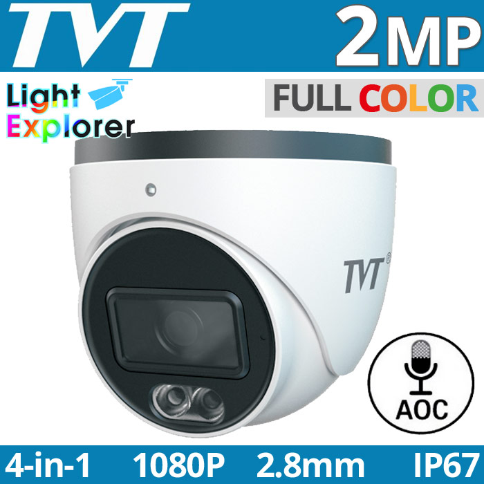 TVT TD-7524TE3(AU/WR2) 2.8mm Κάμερα Dome Full Color Night Vision 2Mpixels 1080p, Audio Over Coaxial, IP67, 20~30m Night View