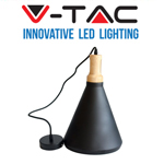 V-TAC VT-7525 BLACK Μονόφωτο φωτιστικό Οροφής E27 με Ξύλινη βάση Ø250 3762