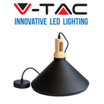 V-TAC VT-7535 BLACK Μονόφωτο φωτιστικό Οροφής E27 με Ξύλινη βάση Ø350 3764