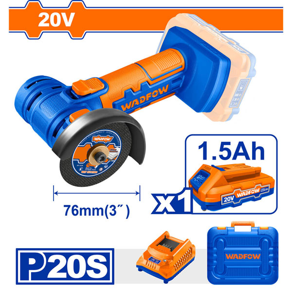 WADFOW WLAP571 Μινι Γωνιακός Τροχός 76mm με Μπαταρία 20V(1.5Ah) Και Φορτιστή 