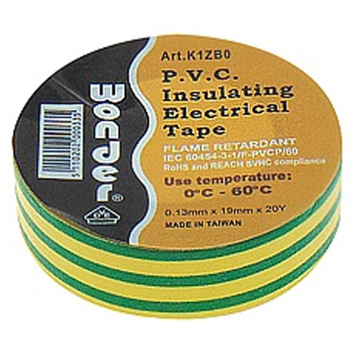 WONDER Y/G Μονωτική ταινία 19mm x 18m PVC Κίτρινο-Πράσινο χρώμα