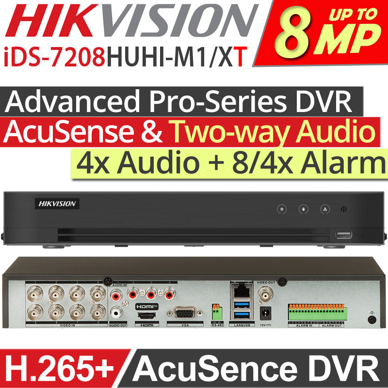 HIKVISION iDS-7208HUHI-M1/XT/4A+8/4ALM Advanced Pro-Series Acusence DVR Καταγραφικό 8 Καμερών, up to 4K/8MP, AoC, 8/4x Alarm